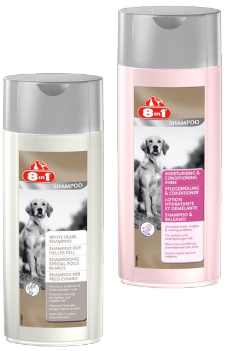 8in1 Kombi Shampoo helles Fell + Pflegespülung m Conditioner je250ml Hundepflege