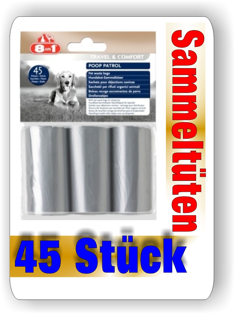 8in1 Poop Patrol 45 Sammeltüten für Hundekot Dispenser