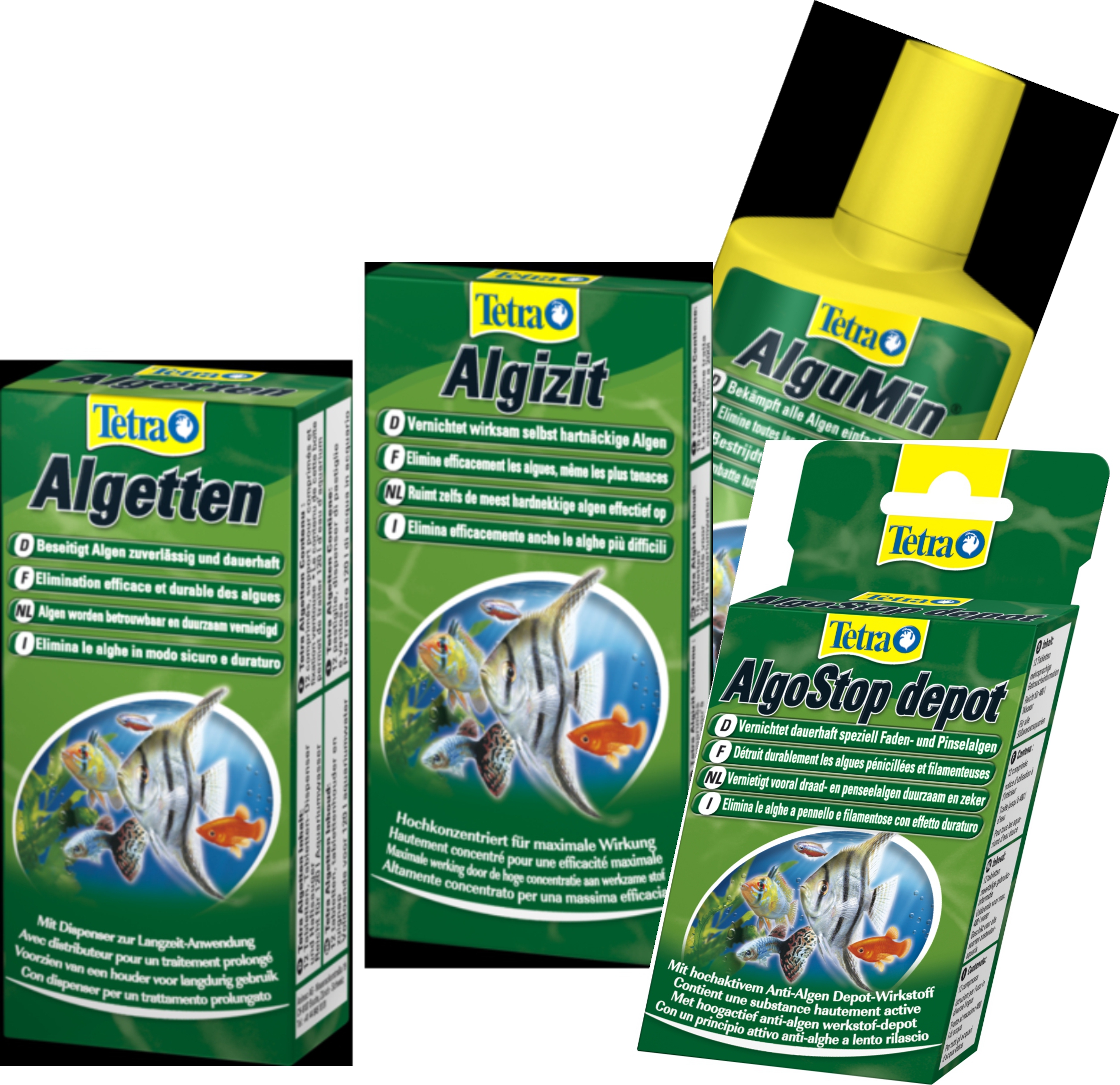 Tetra Algizit, Algetten AlguMin u AlgoStop depot das Algenpaket vernichtet Algen